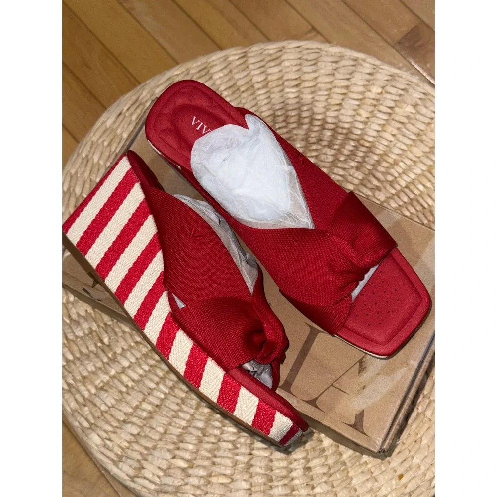 Vivaia‎ Red & White Striped Knot Wedge Platform Sandals Slides EU/39.5 US/8.5